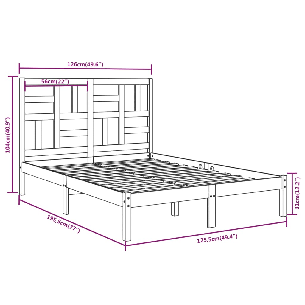 Cadre de lit sans matelas blanc bois massif 120x190 cm