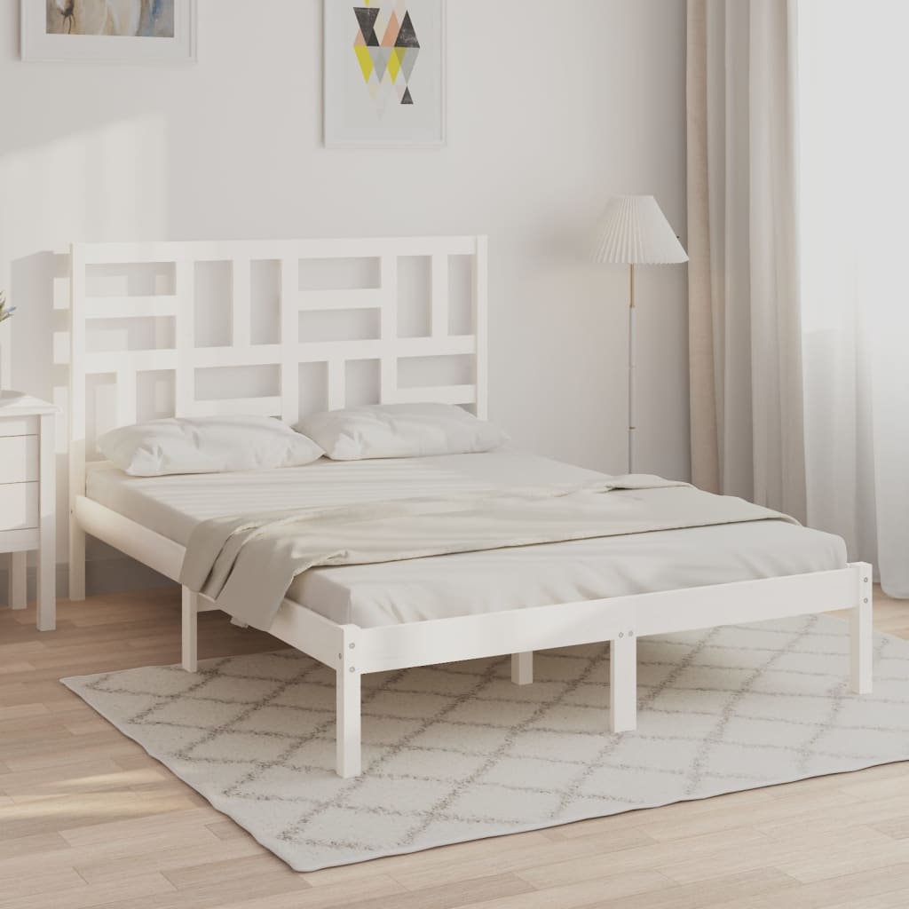 Cadre de lit sans matelas blanc bois massif 120x190 cm