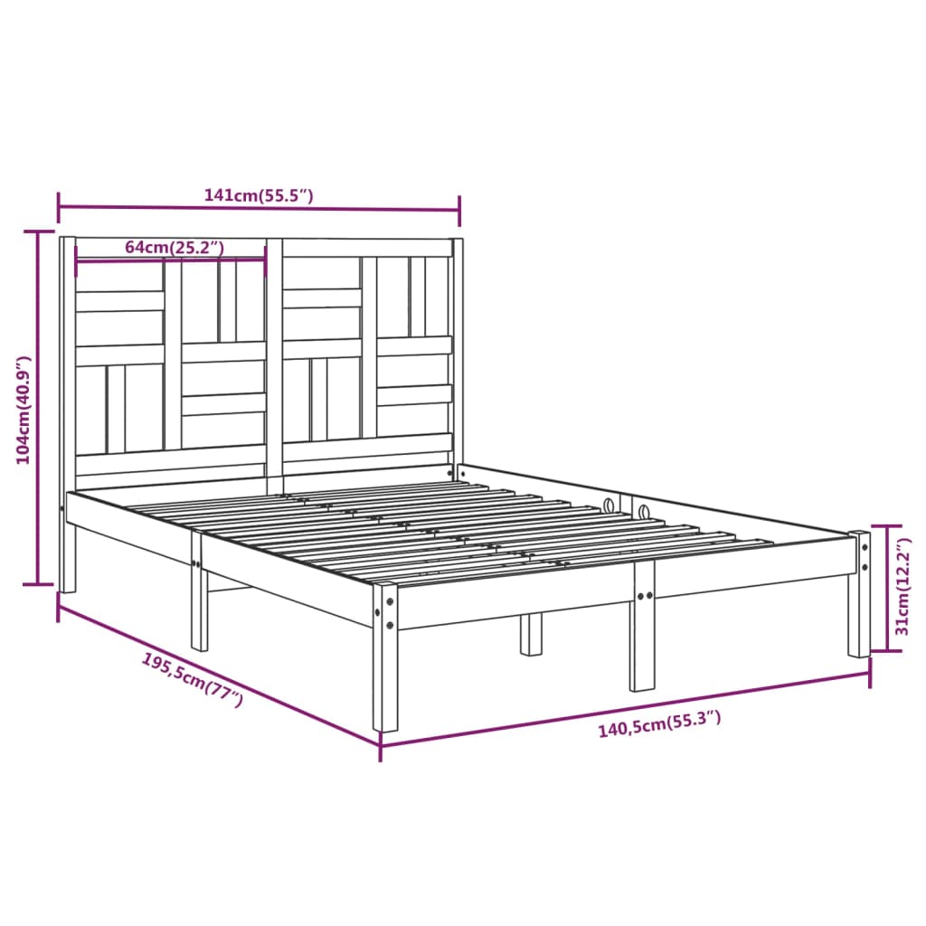 Cadre de lit sans matelas bois massif 135x190 cm