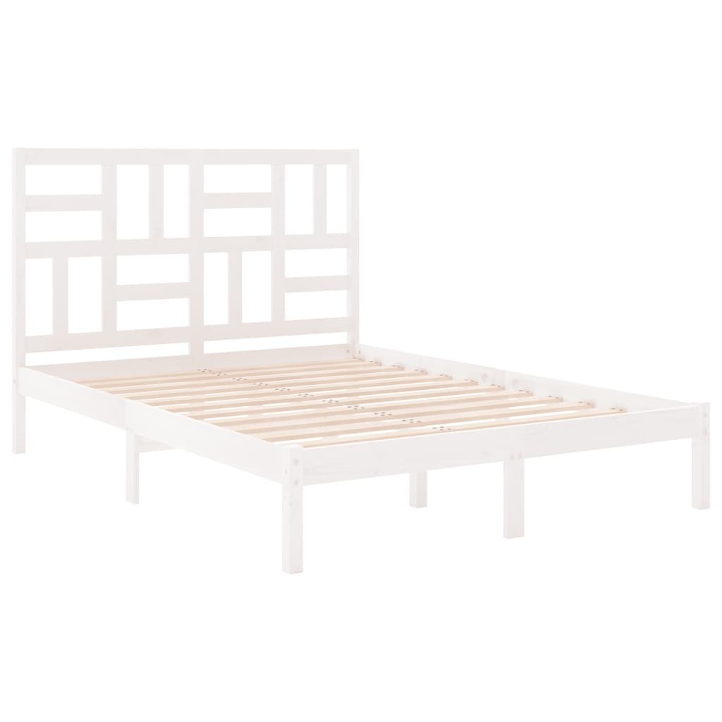 Cadre de lit sans matelas blanc bois massif 135x190 cm