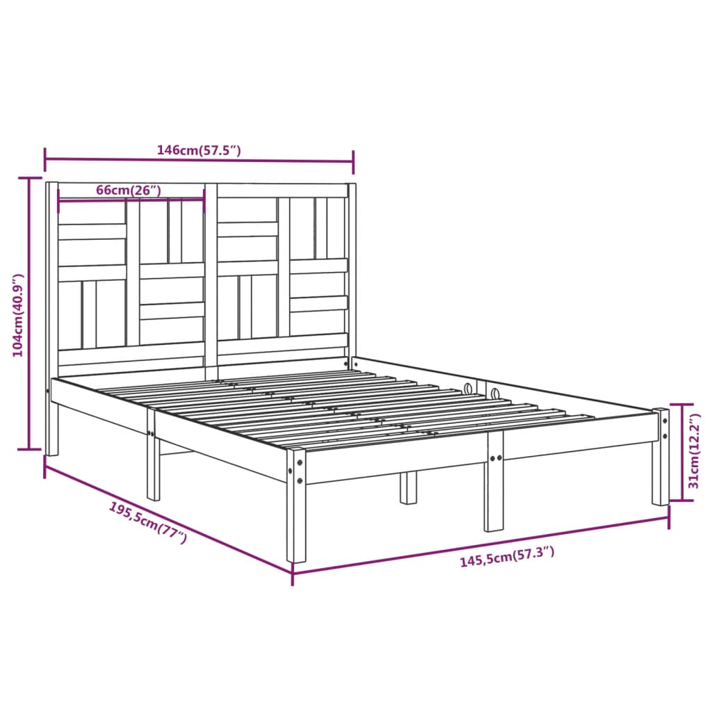 Cadre de lit sans matelas bois massif 140x190 cm