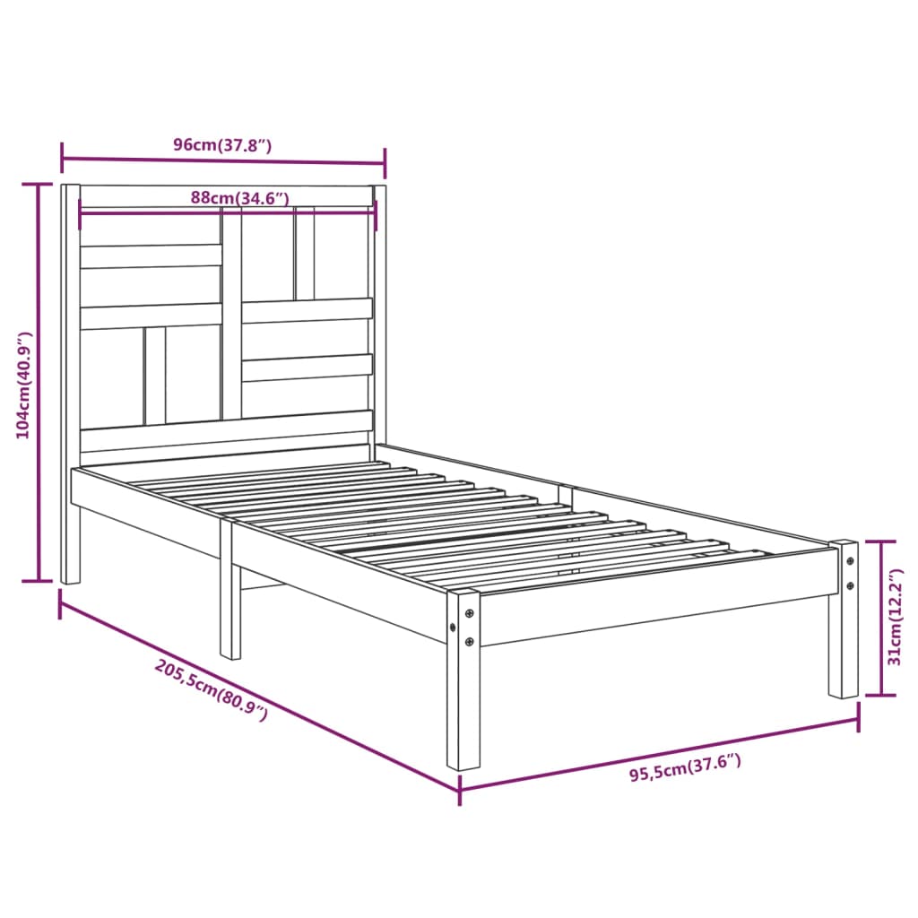 Cadre de lit sans matelas bois massif 90x200 cm