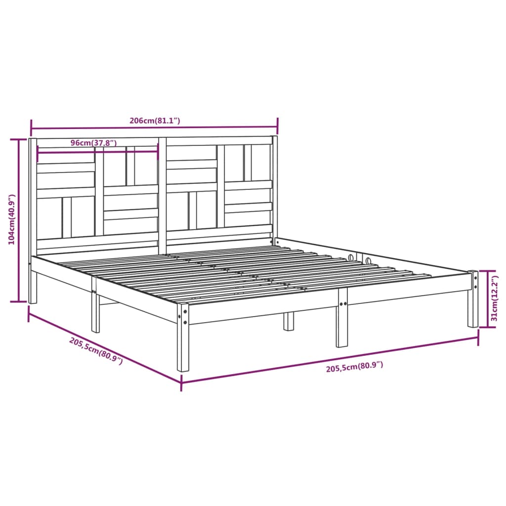 Cadre de lit sans matelas blanc bois massif 200x200 cm