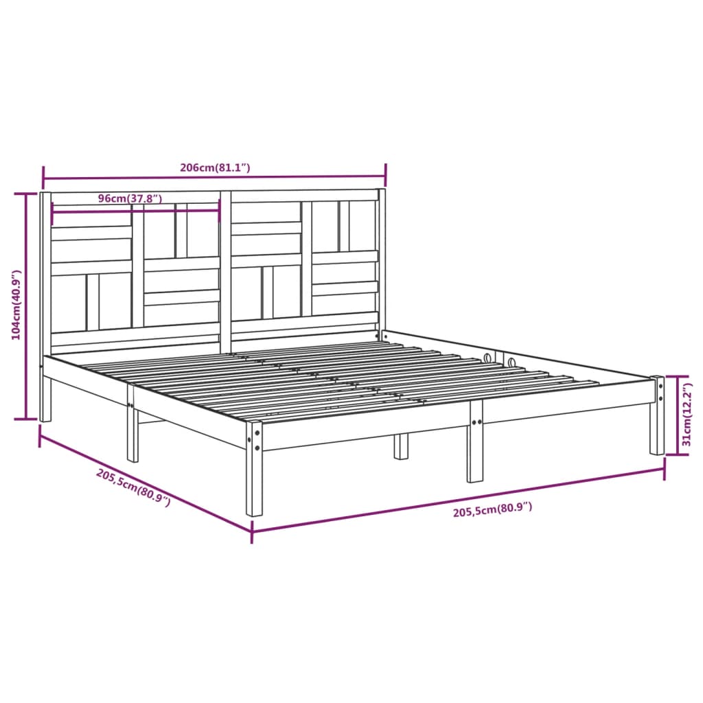 Cadre de lit sans matelas bois massif gris 200x200 cm