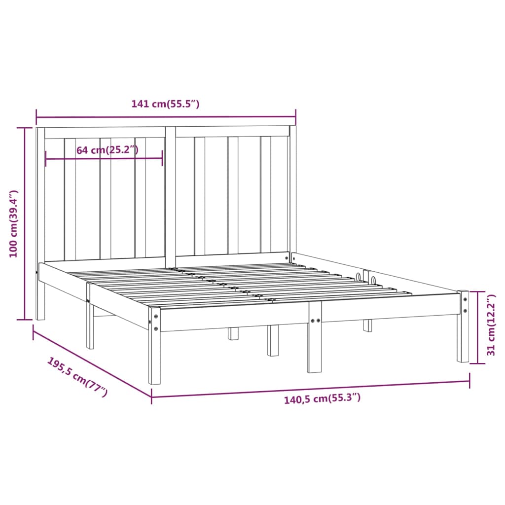 Cadre de lit sans matelas blanc 135x190 cm bois de pin massif