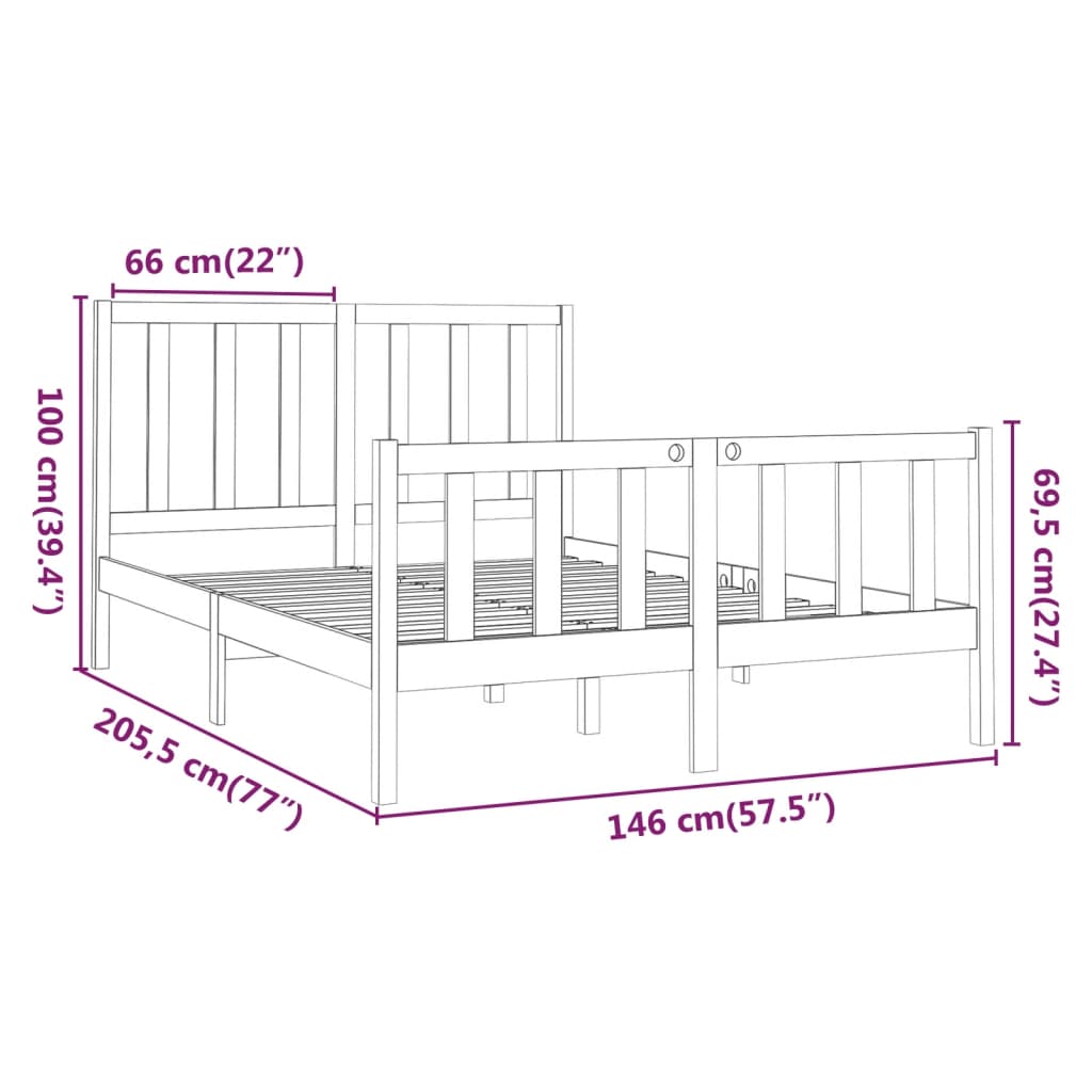 Cadre de lit sans matelas blanc 140x190 cm bois de pin massif