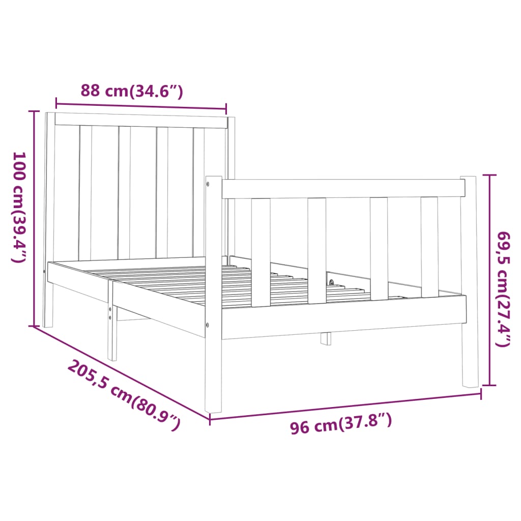 Cadre de lit sans matelas 90x200 cm bois de pin massif