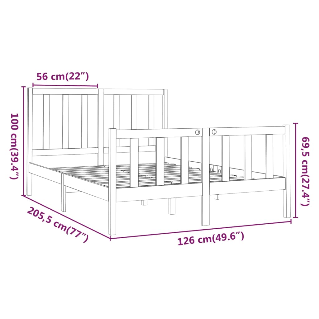 Cadre de lit sans matelas blanc 120x200 cm bois de pin massif