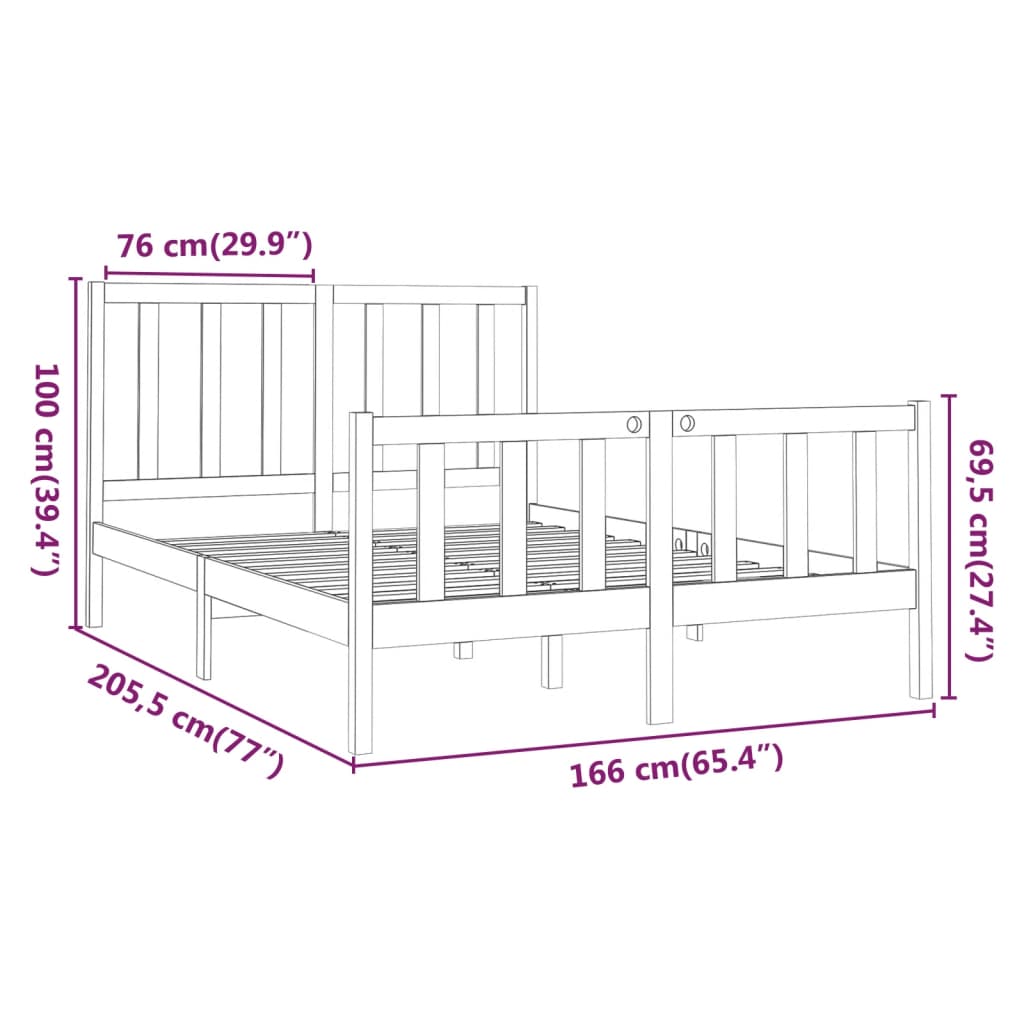 Cadre de lit sans matelas blanc 160x200 cm bois de pin massif