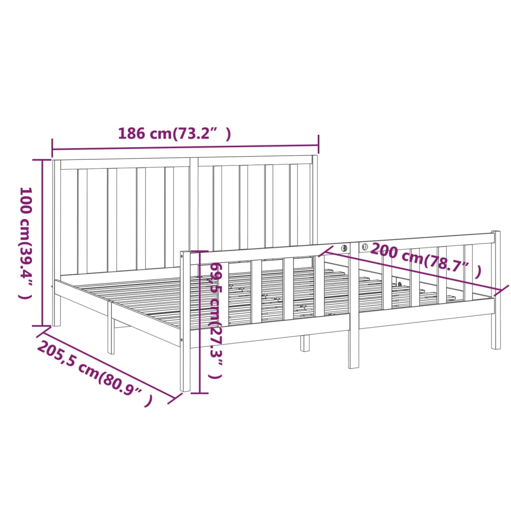 Cadre de lit sans matelas blanc 180x200 cm bois massif de pin