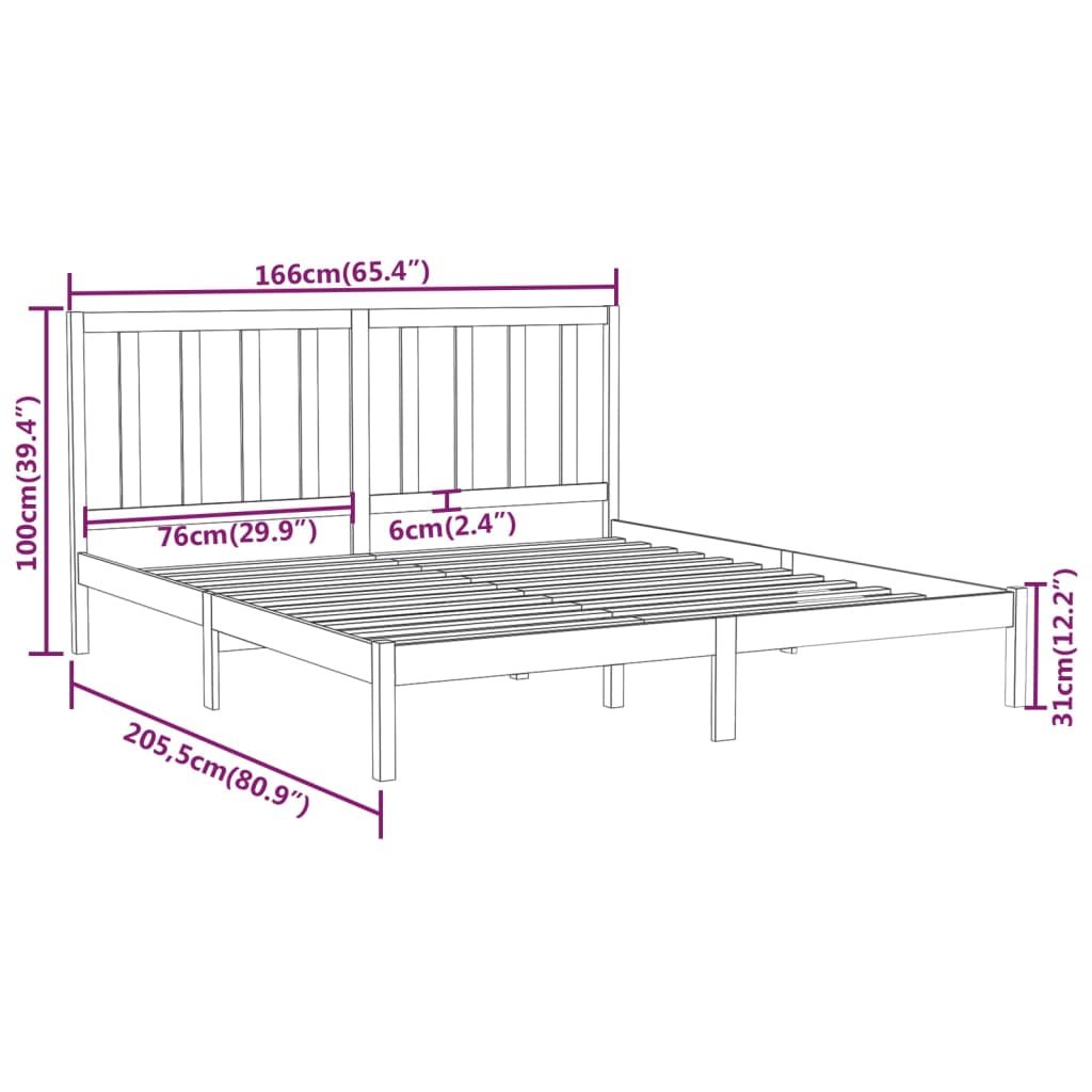 Cadre de lit sans matelas blanc 160x200 cm bois massif