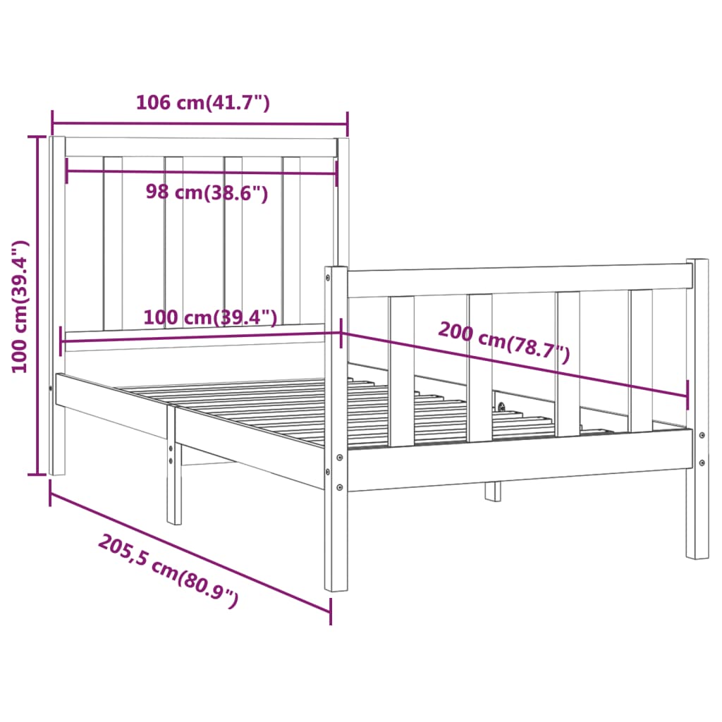 Cadre de lit sans matelas blanc 100x200 cm bois massif