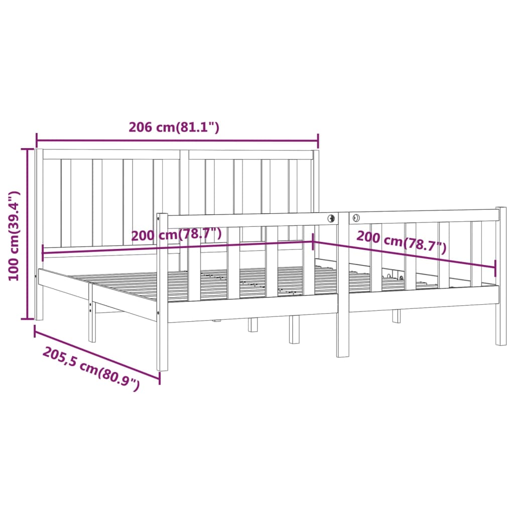 Cadre de lit sans matelas blanc 200x200 cm bois massif