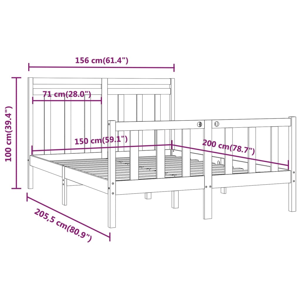 Cadre de lit sans matelas blanc bois de pin massif 150x200 cm