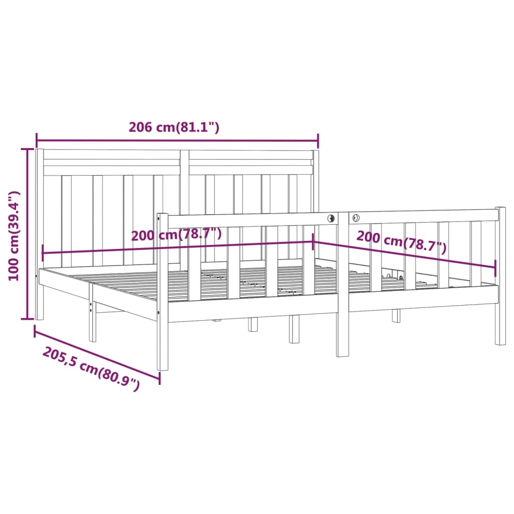 Cadre de lit sans matelas bois massif de pin 200x200 cm