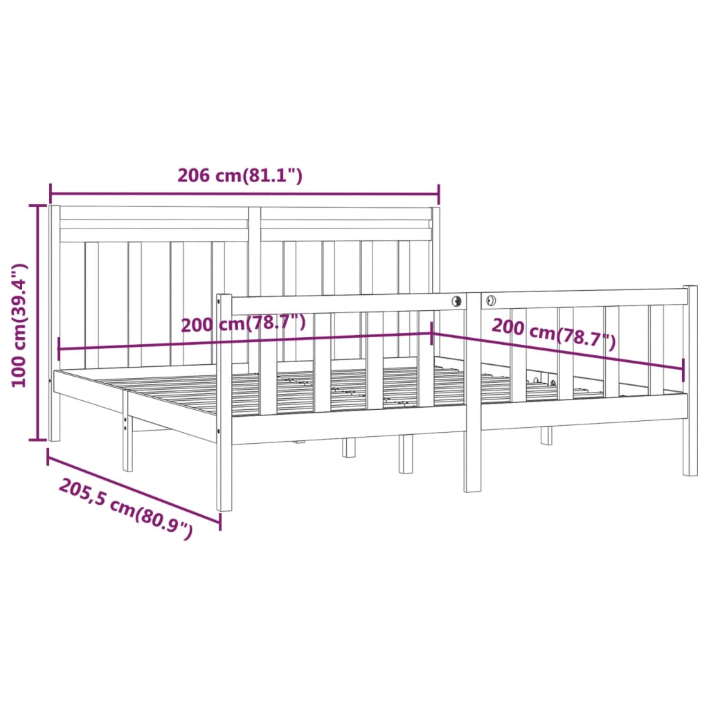 Cadre de lit sans matelas blanc bois massif de pin 200x200 cm