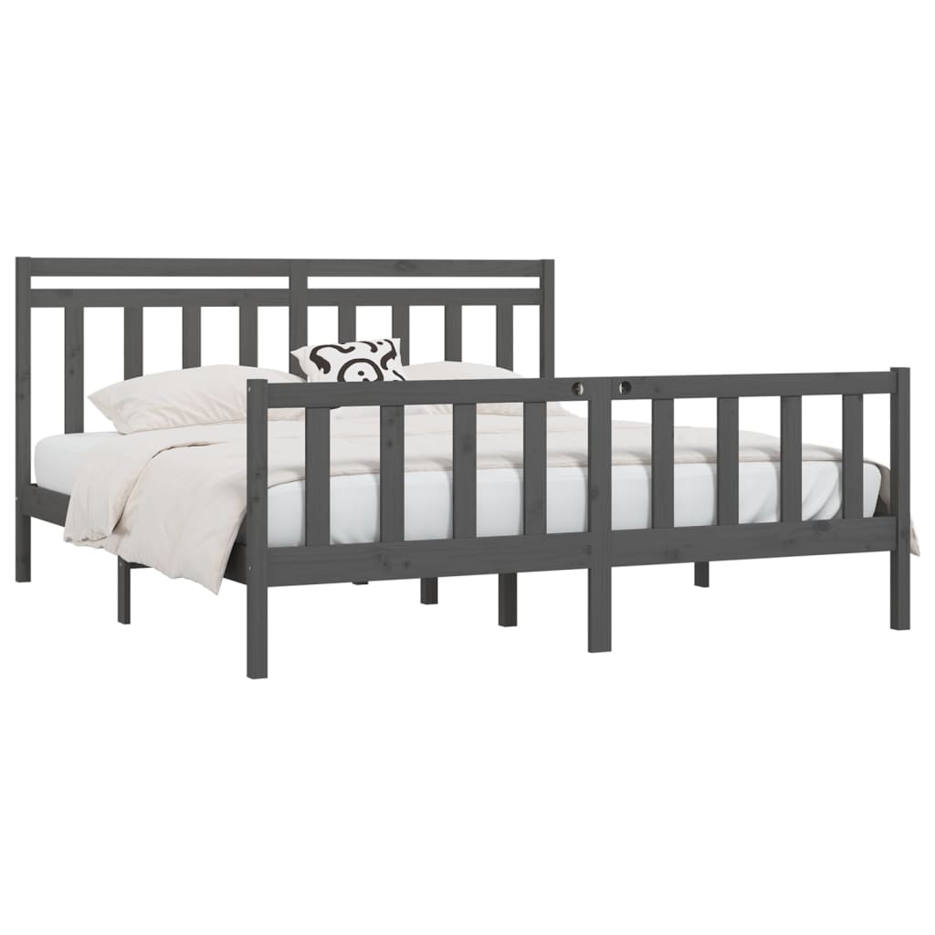 Cadre de lit sans matelas bois massif de pin gris 200x200 cm