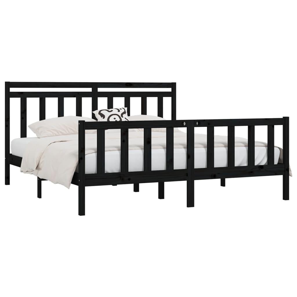 Cadre de lit sans matelas noir bois massif de pin 200x200 cm