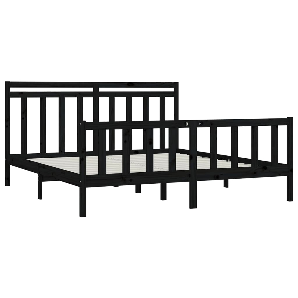 Cadre de lit sans matelas noir bois massif de pin 200x200 cm