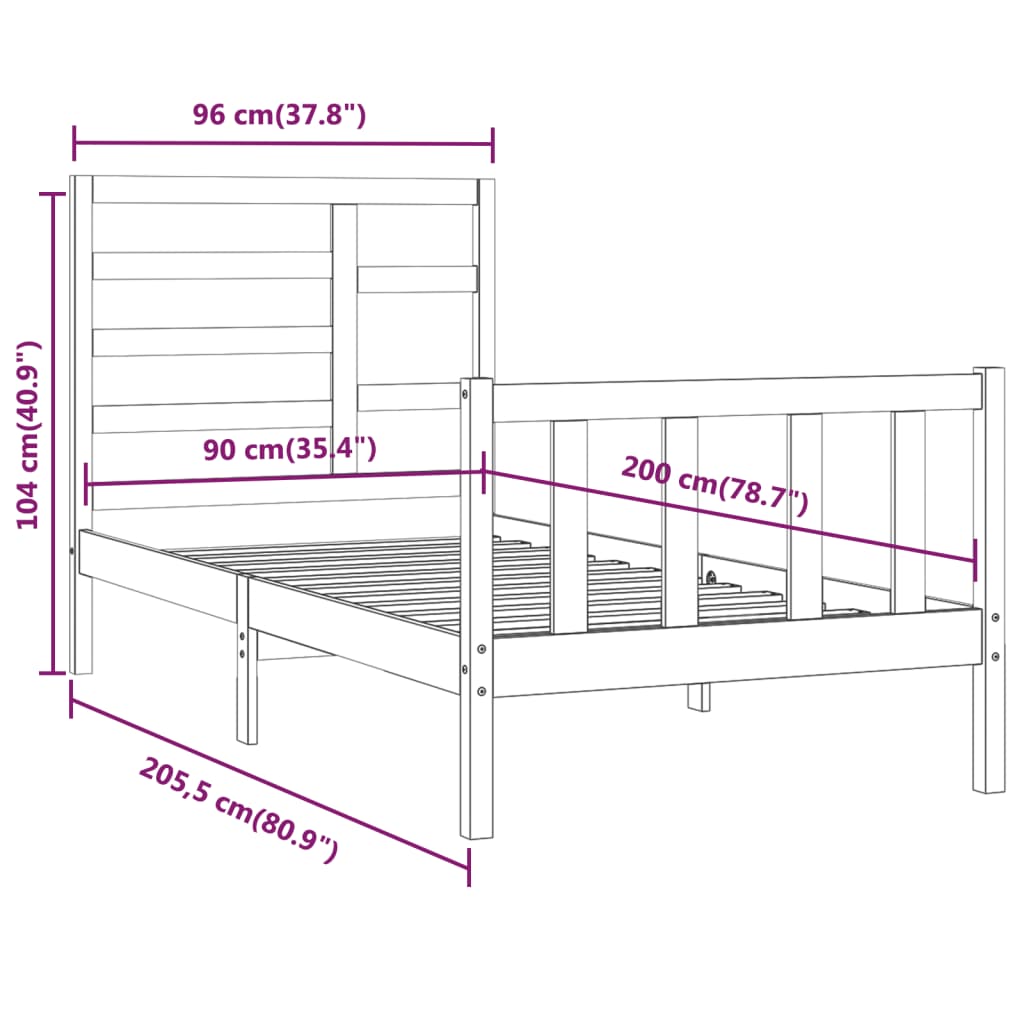 Cadre de lit sans matelas 90x200 cm bois de pin massif