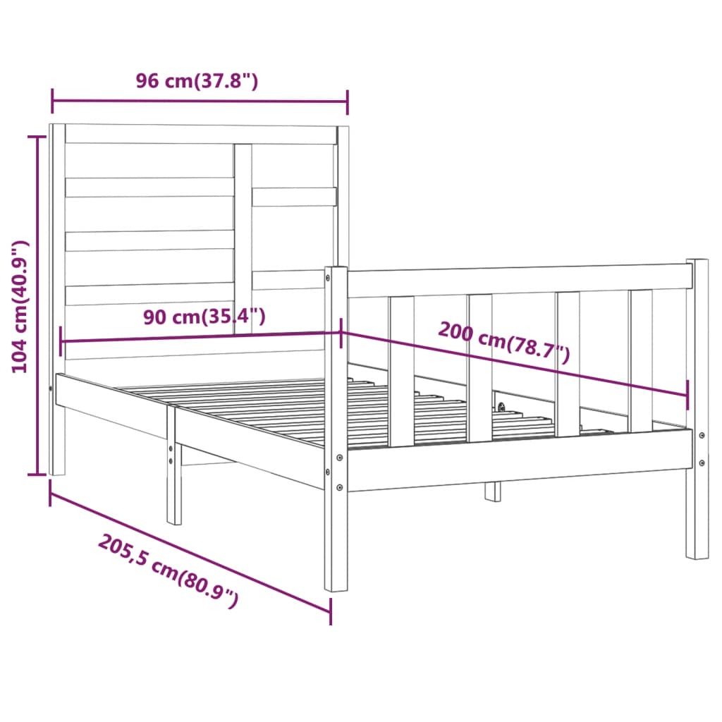 Cadre de lit sans matelas blanc 90x200 cm bois de pin massif