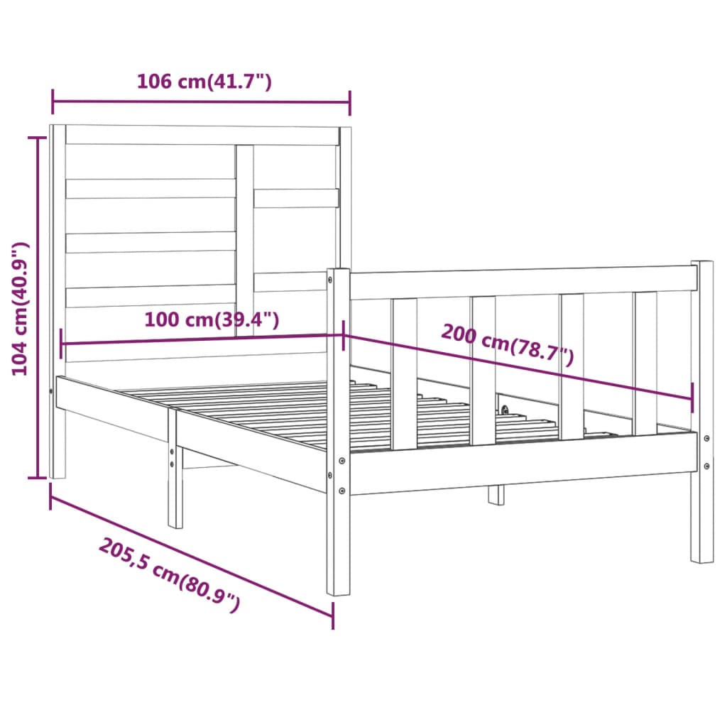 Cadre de lit sans matelas 100x200 cm bois massif de pin