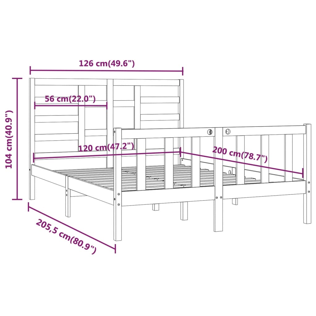 Cadre de lit sans matelas blanc 120x200 cm bois de pin massif