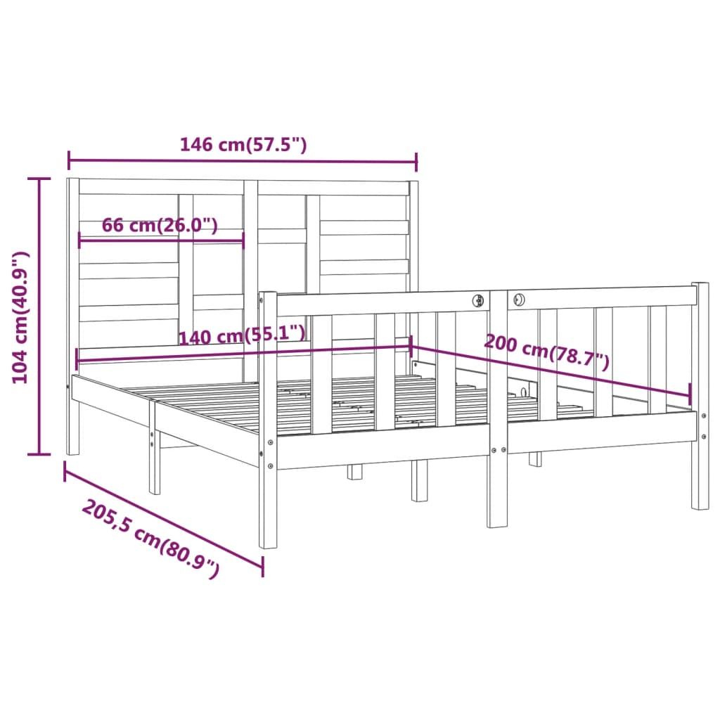 Cadre de lit sans matelas blanc 140x200 cm bois de pin massif