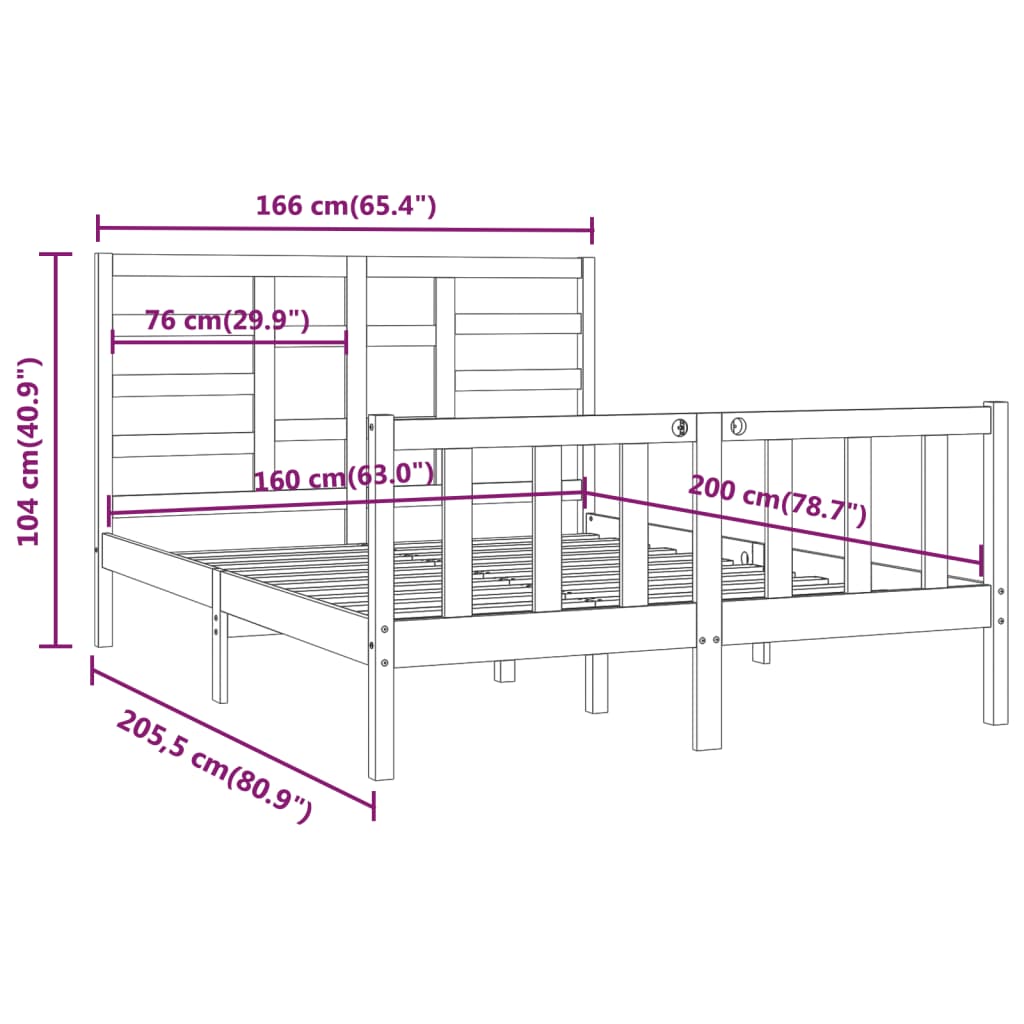 Cadre de lit sans matelas blanc 160x200 cm bois de pin massif