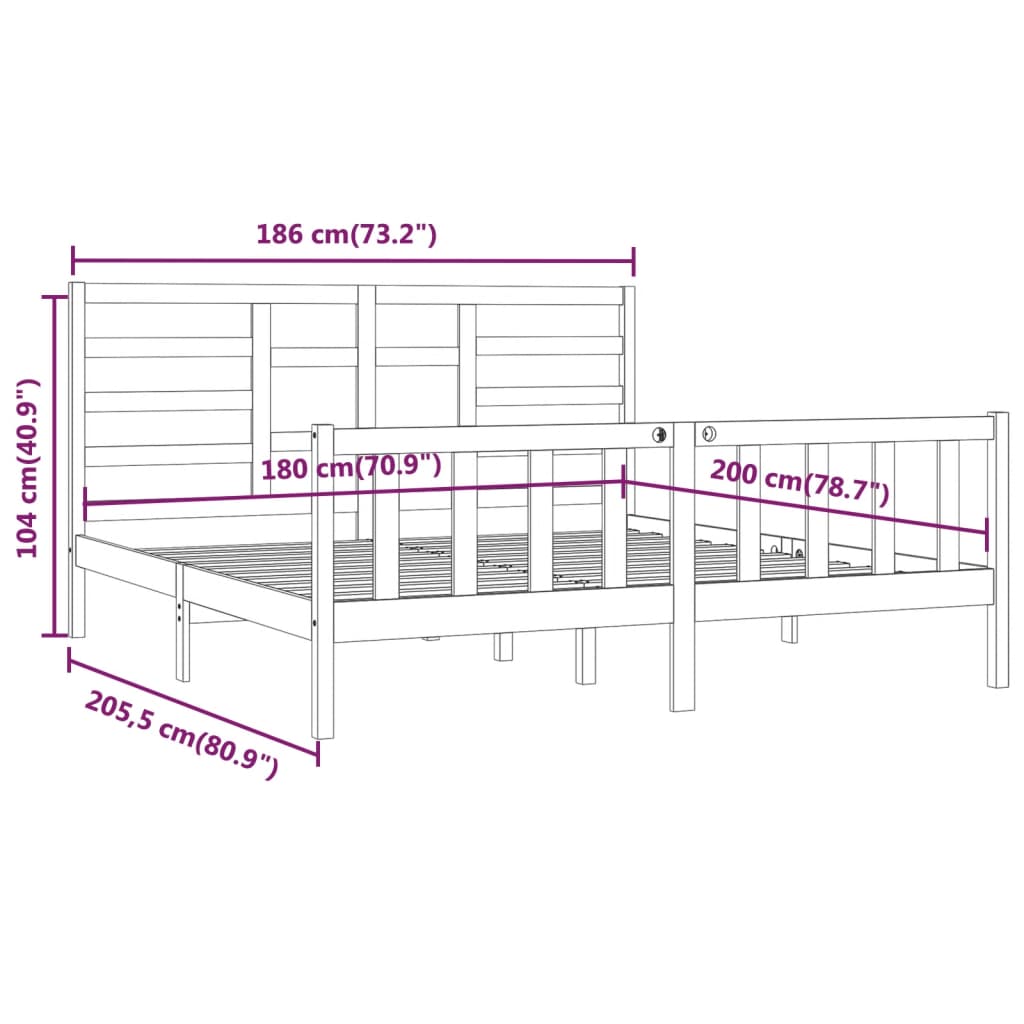 Cadre de lit sans matelas blanc 180x200 cm bois massif