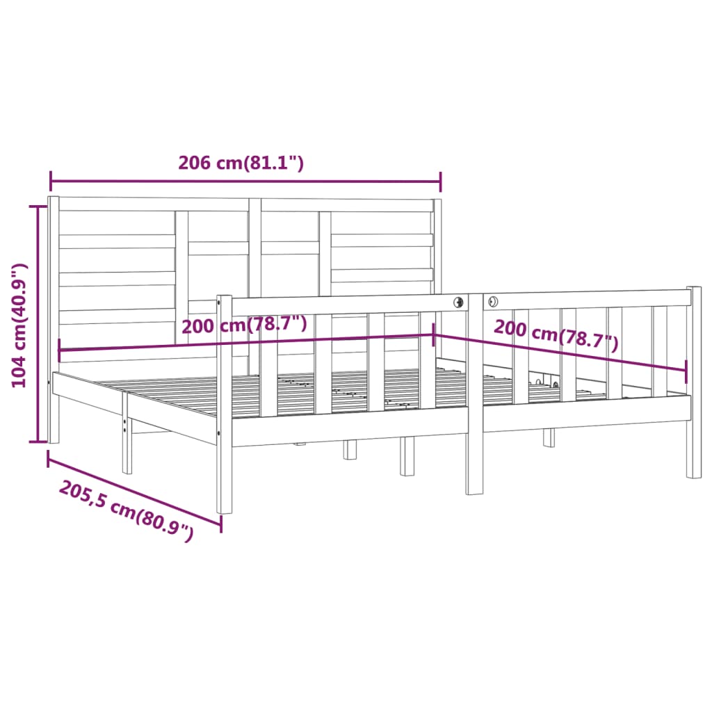 Cadre de lit sans matelas blanc 200x200 cm bois massif de pin