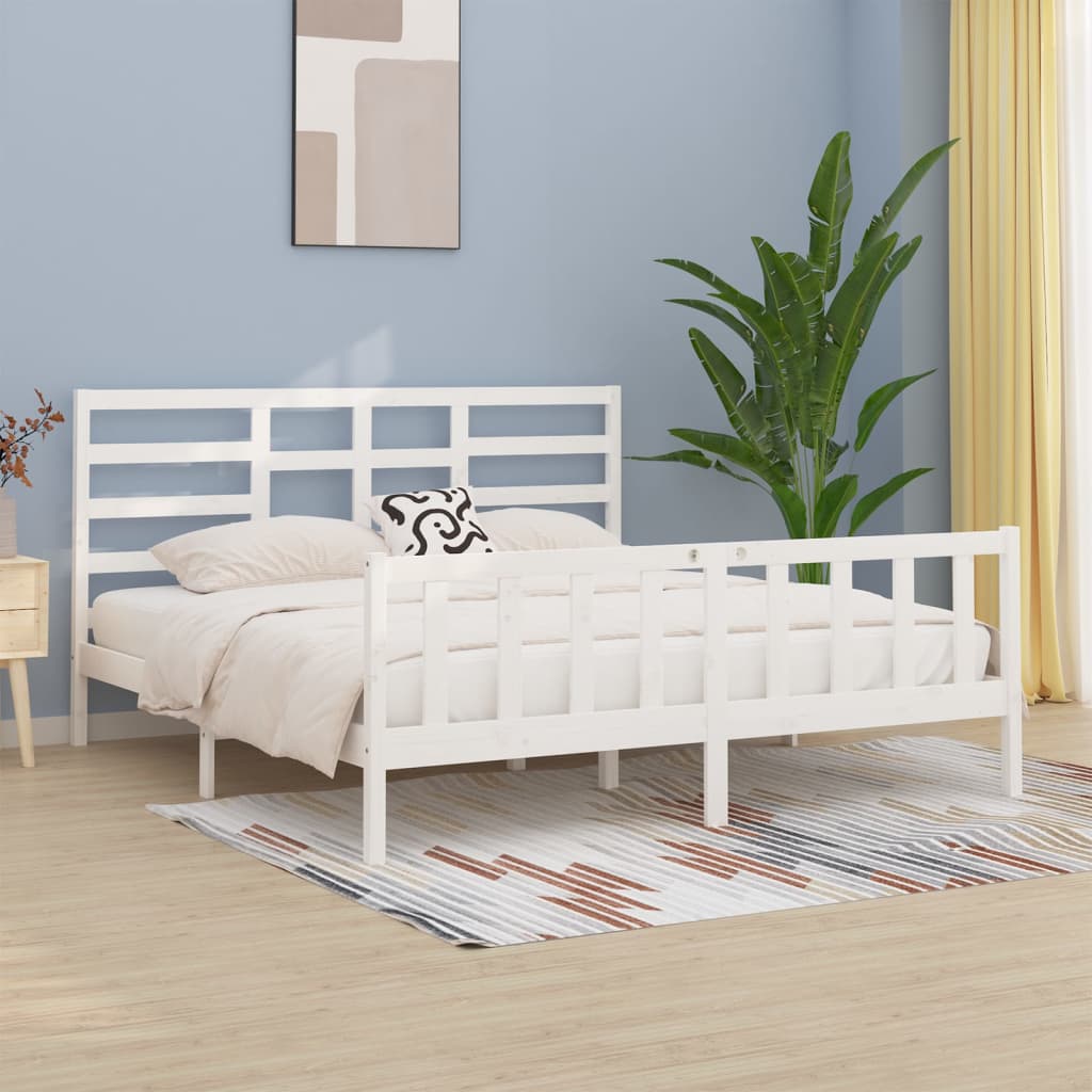 Cadre de lit sans matelas blanc 200x200 cm bois massif de pin