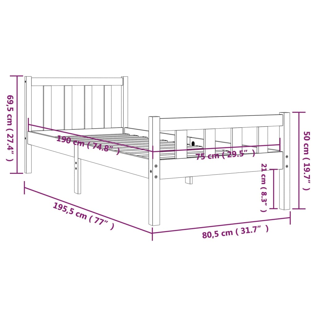 Solid wood bed frame without mattress