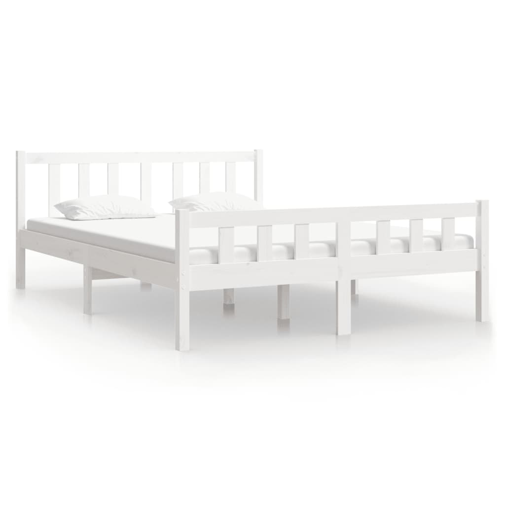 White solid wood bed frame without mattress