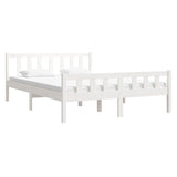 White solid wood bed frame without mattress