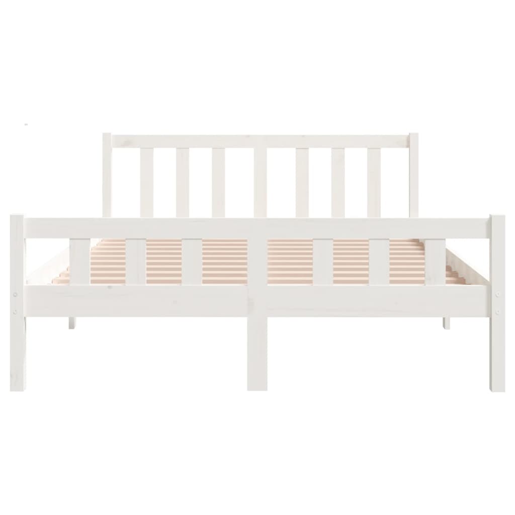 White solid wood bed frame without mattress