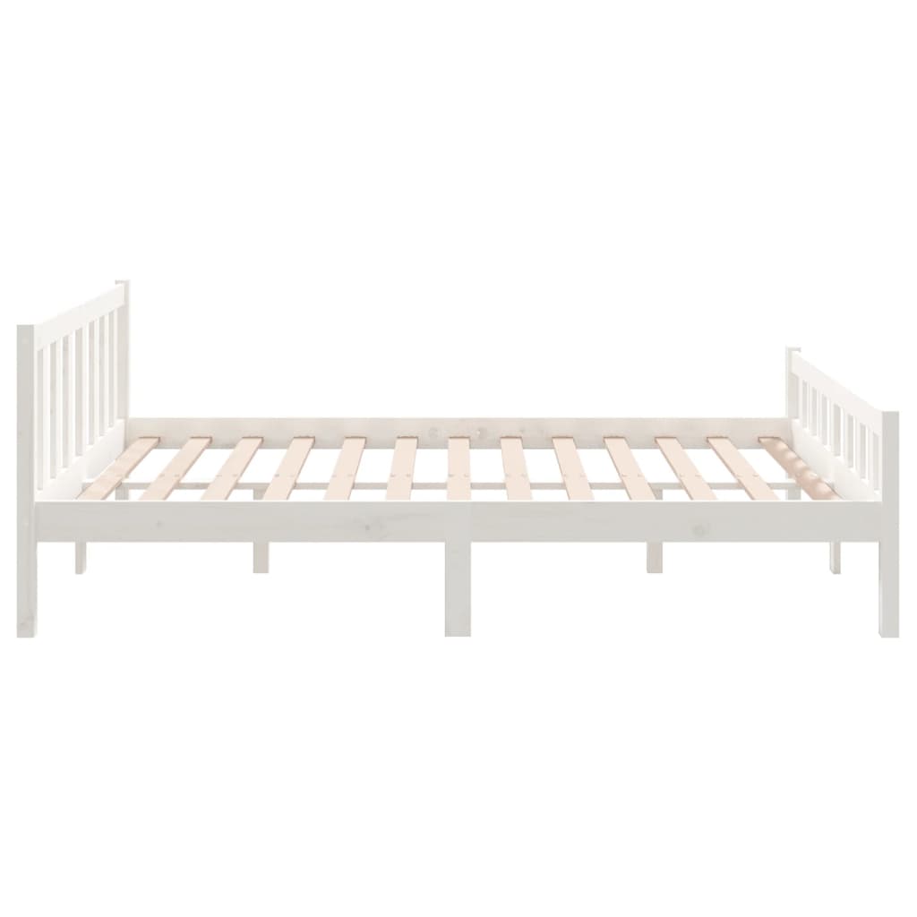 White solid wood bed frame without mattress