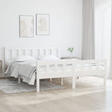 White solid wood bed frame without mattress