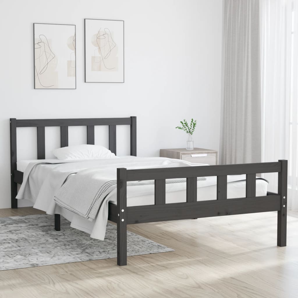 Bed frame without mattress gray solid wood 100x200 cm