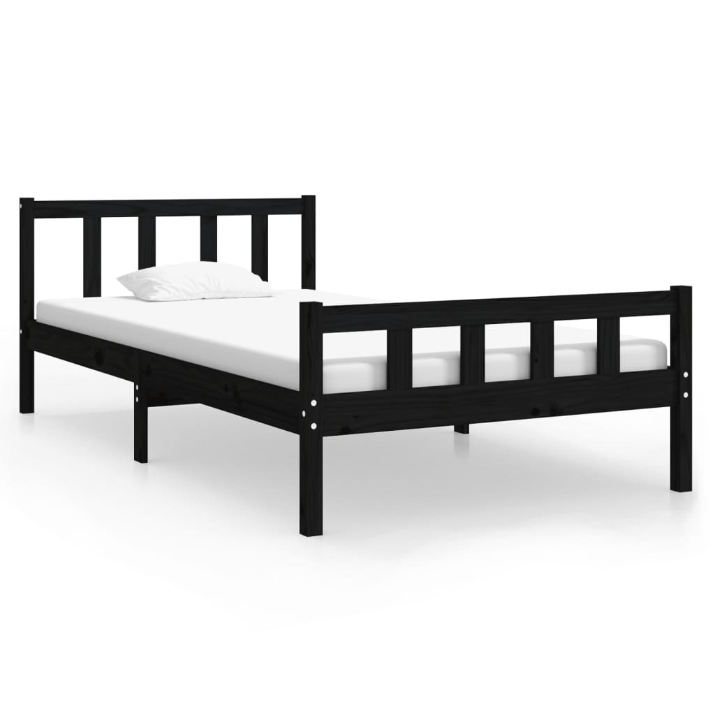 Cadre de lit sans matelas noir bois massif 100x200 cm