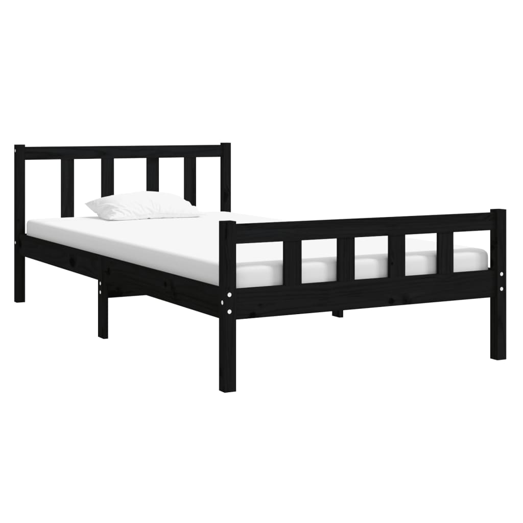 Cadre de lit sans matelas noir bois massif 100x200 cm