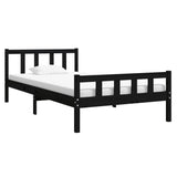 Cadre de lit sans matelas noir bois massif 100x200 cm