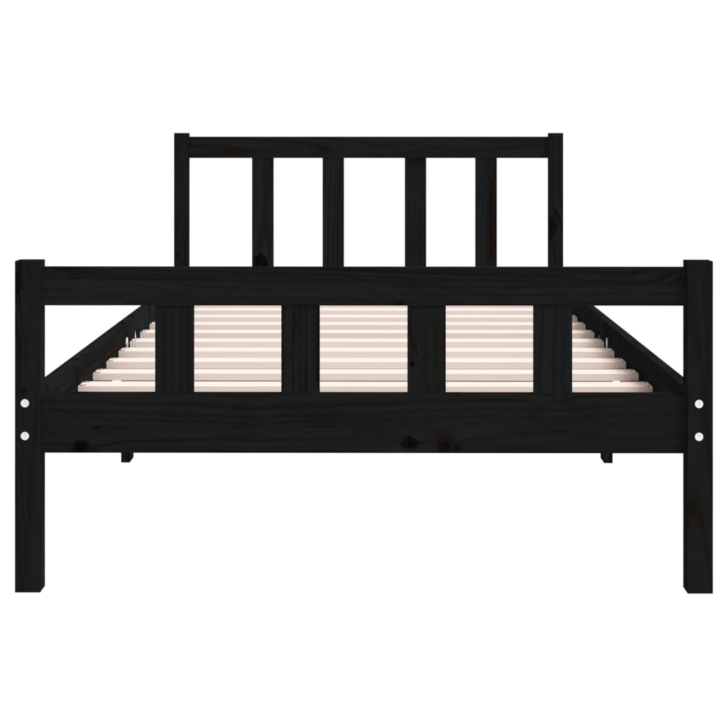 Cadre de lit sans matelas noir bois massif 100x200 cm