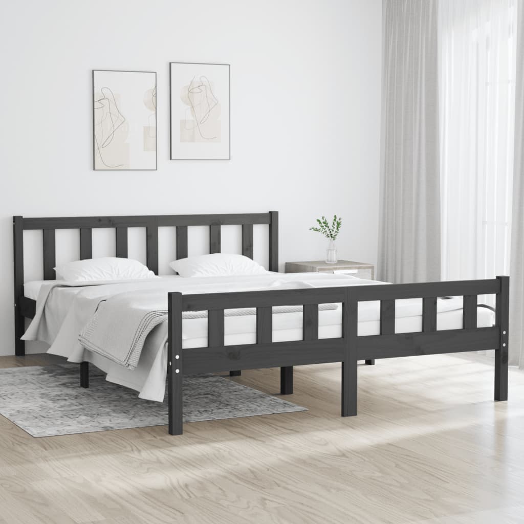 Bed frame without mattress gray solid wood 120x200 cm