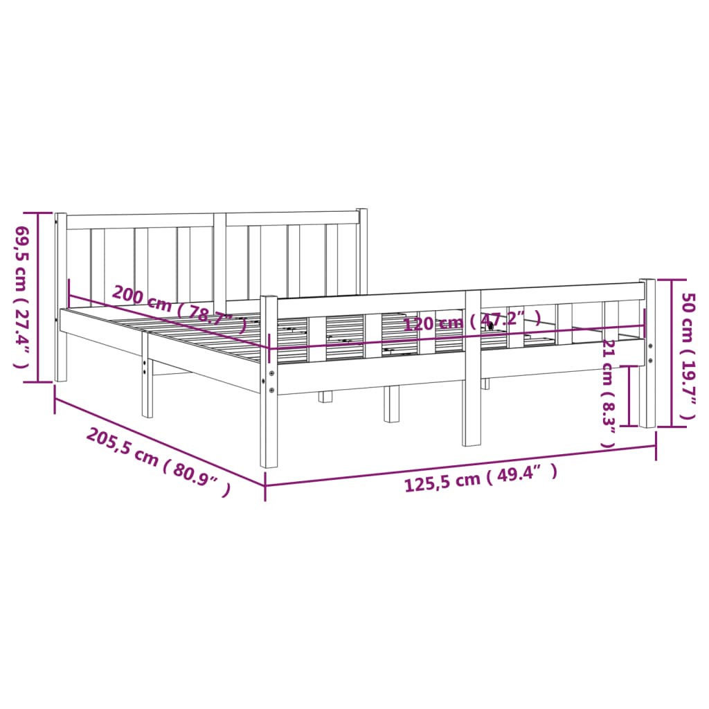 Bed frame without mattress black solid wood 120x200 cm