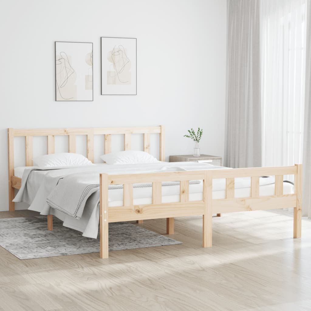 Solid wood bed frame without mattress