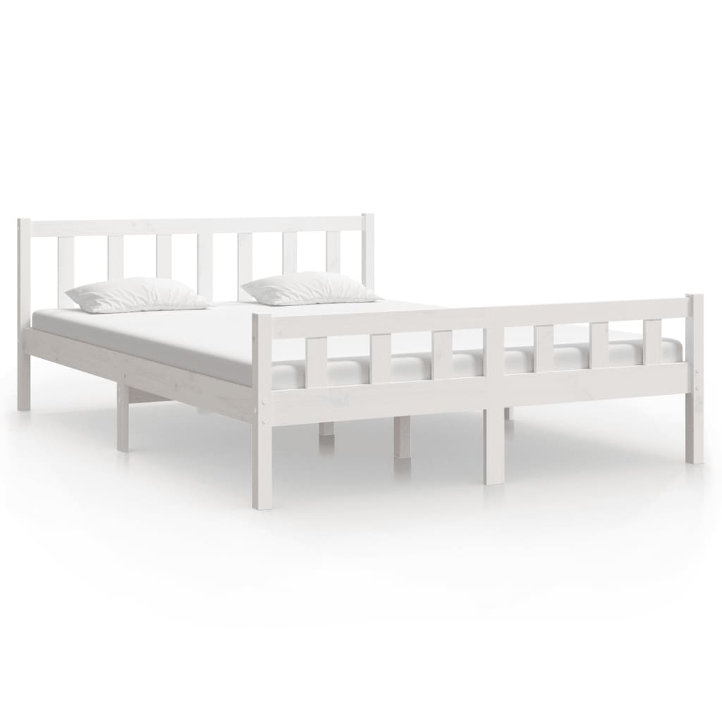 Bed frame without mattress white solid pine wood