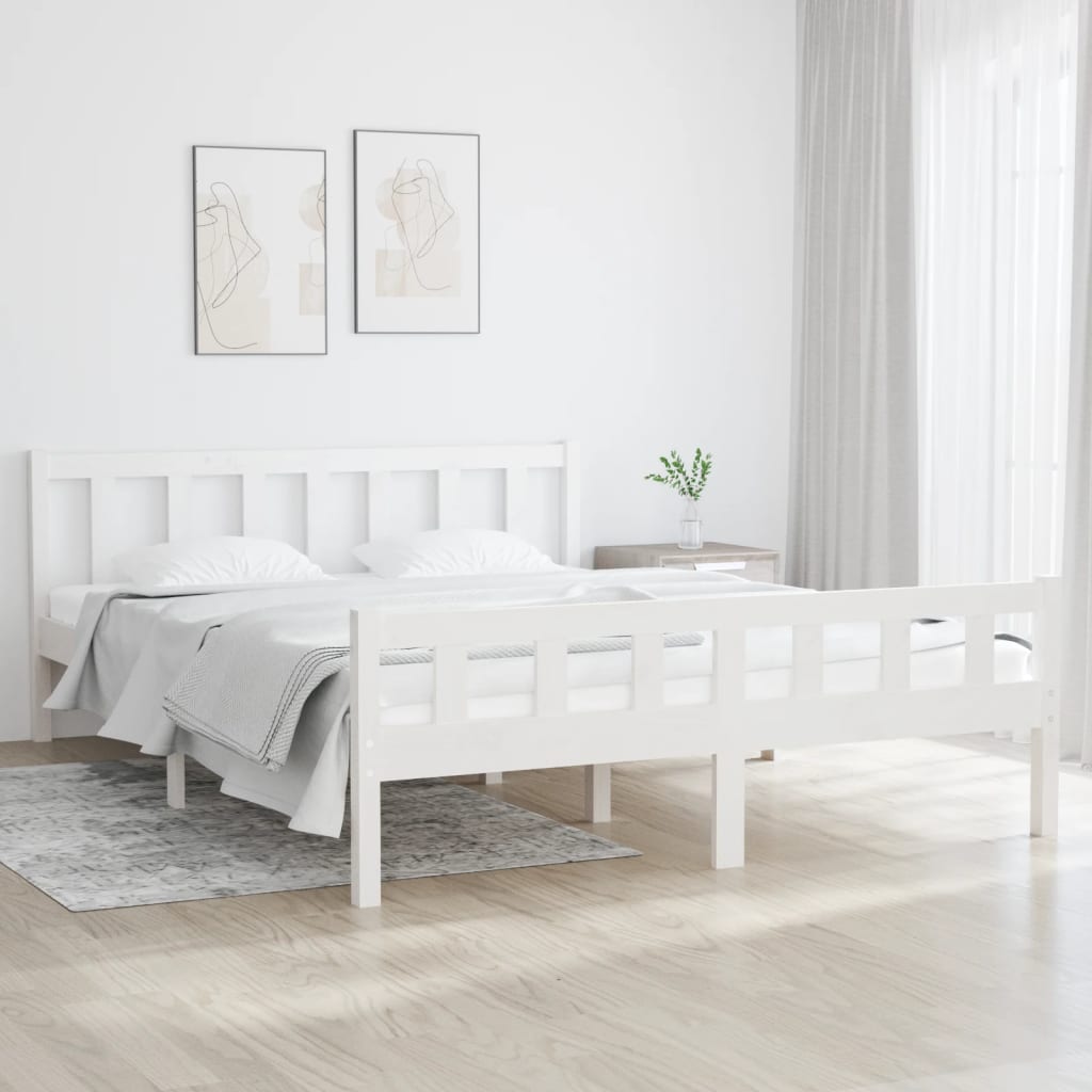 Bed frame without mattress white solid pine wood