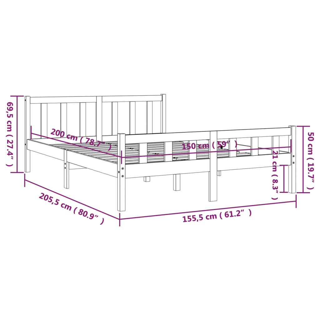 Bed frame without mattress gray solid wood