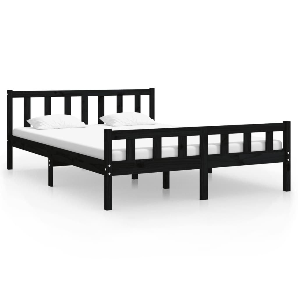 Black solid wood bed frame without mattress